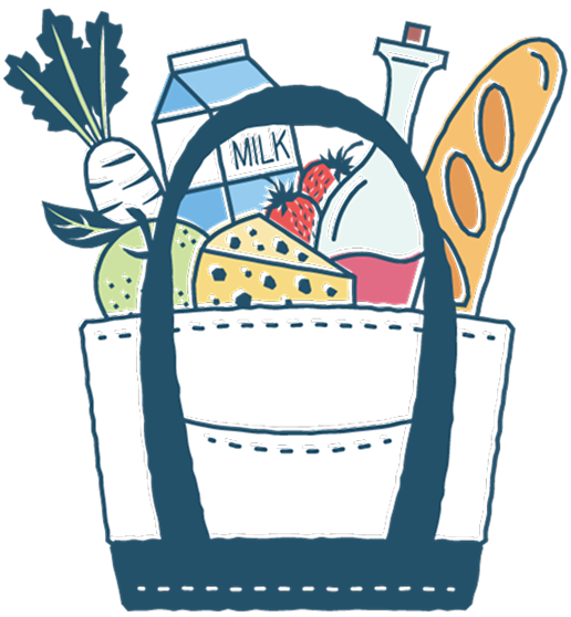 食材がはいった買い物バッグのイラスト